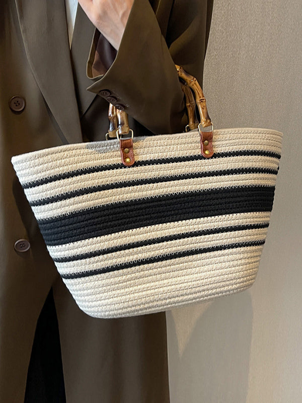 Sac à main rayé à empiècements, couleur contrastée