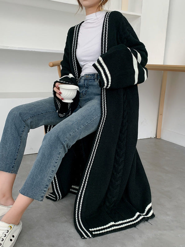 Manteau cardigan urbain ample à rayures de couleur contrastée