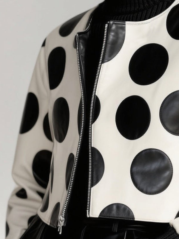 Veste à fermeture éclair, à empiècements, à pois, à manches longues, à col rond