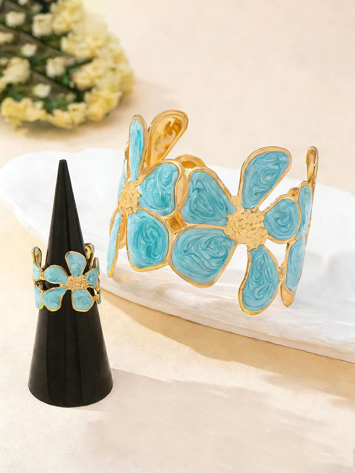Parure bracelet et bague en forme de fleur