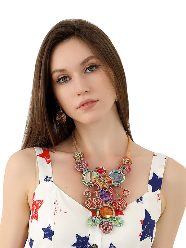 Collier artisanal en fil de pierres précieuses & Ensemble de boucles d'oreilles