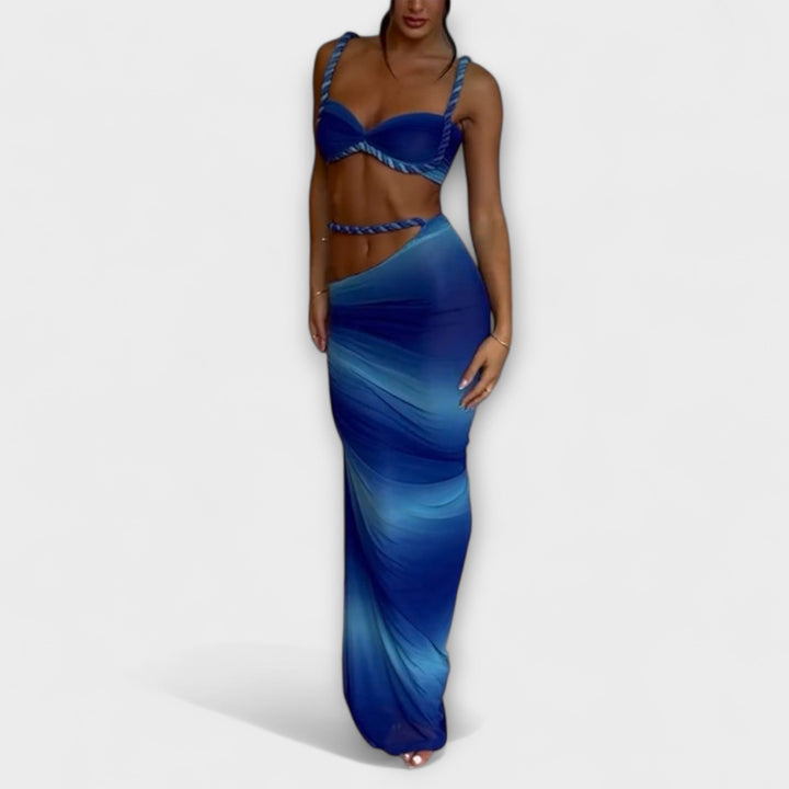 Jane - Ensemble élégant de crop top à tresses dégradé avec jupe overskirt