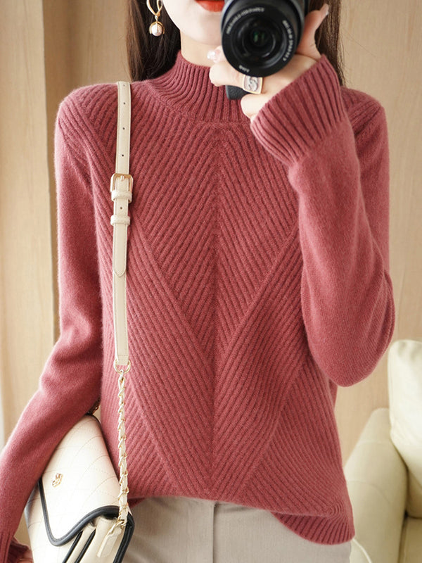 Pull urbain à manches longues et demi-col roulé de couleur unie