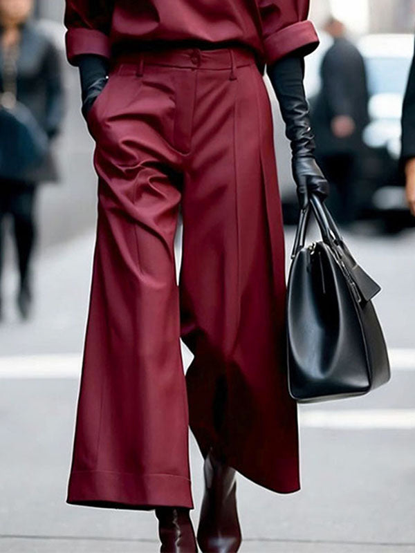 Pantalon ample décontracté à fermeture éclair, couleur unie