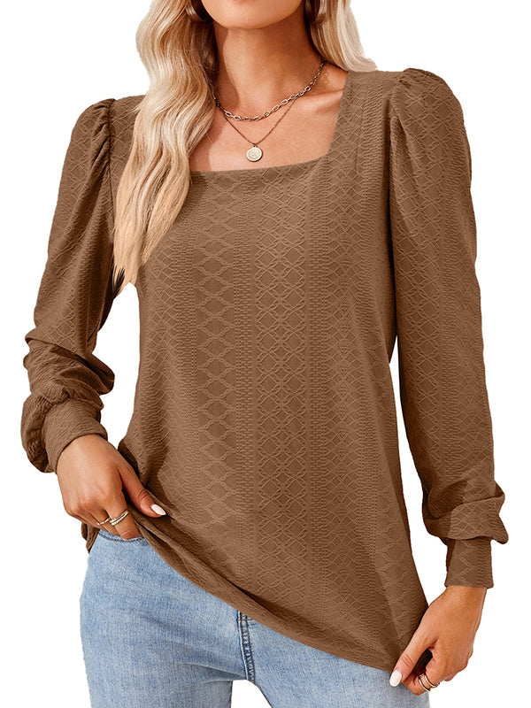 T-shirt ample en jacquard, à col carré, couleur unie