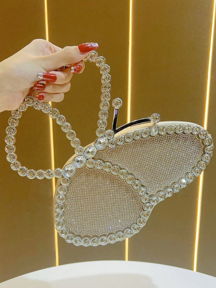 Irrégularité strass ornées d'un nœud Sacs de soirée à fermeture éclair brillants Pochettes Mini-sacs