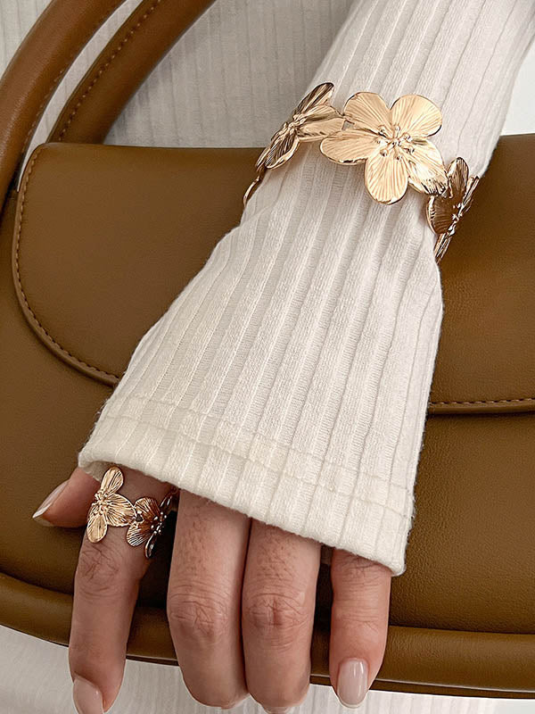 Parure bracelet et bague géométrique en forme de fleur
