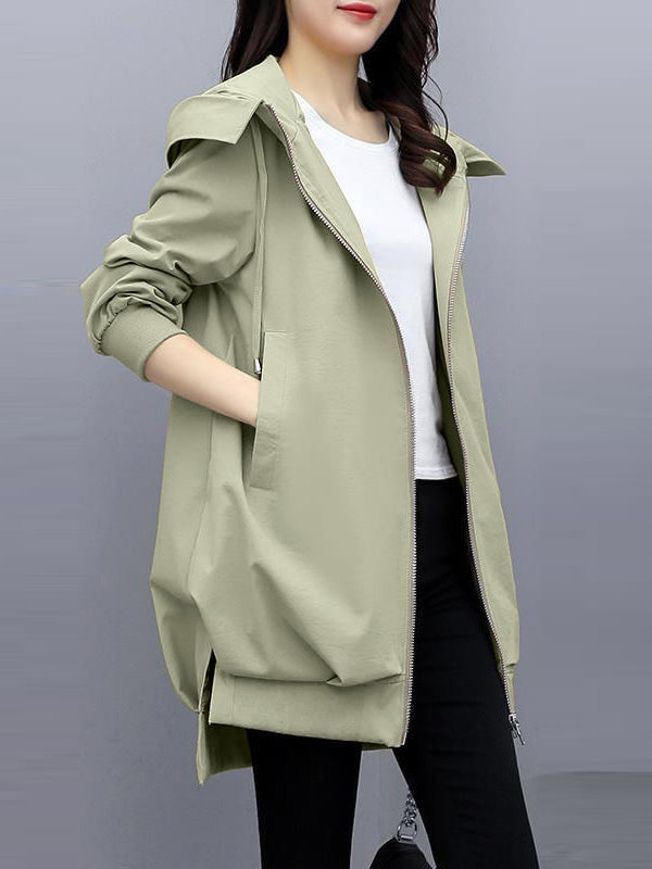 Décontracté ample 4 couleurs plissé fermeture éclair à capuche manches longues vêtements d'extérieur