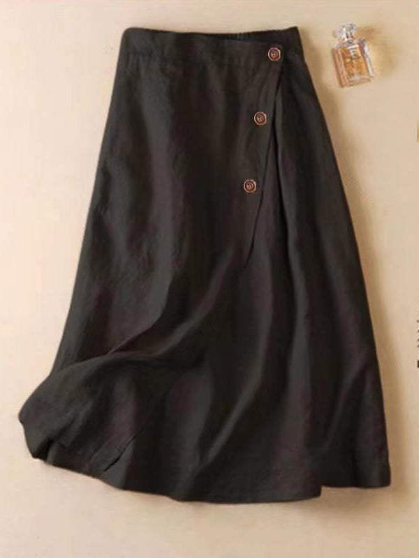 Jupe simple décontractée ample à taille élastique, en coton et ramie
