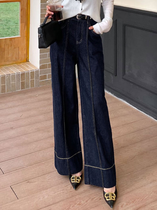 Jean taille haute, à jambes larges, à poches