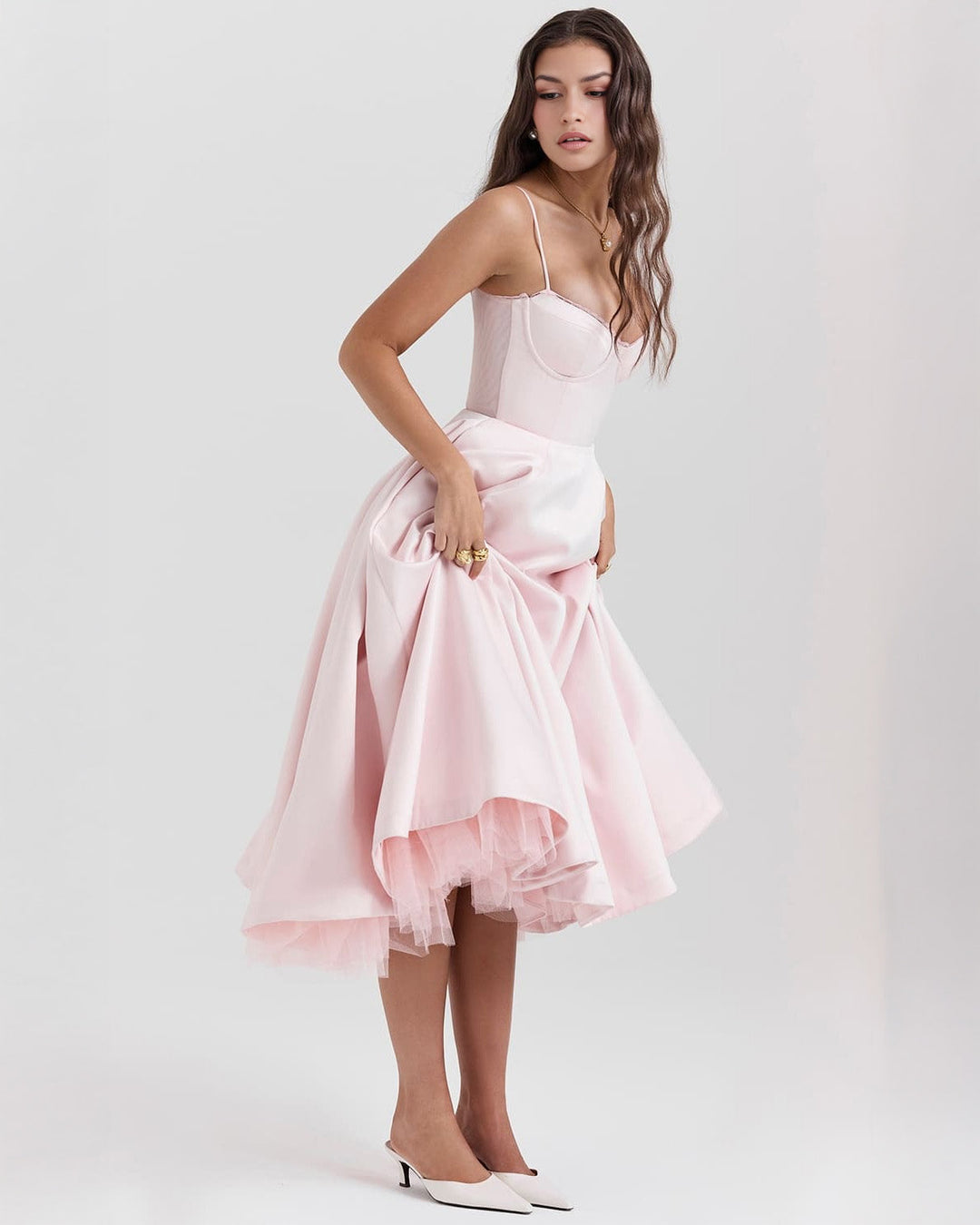 Paula | Robe Midi en Satin Duchesse avec Corsage