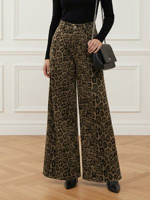 Pantalon urbain à imprimé léopard, patchwork, à jambes larges