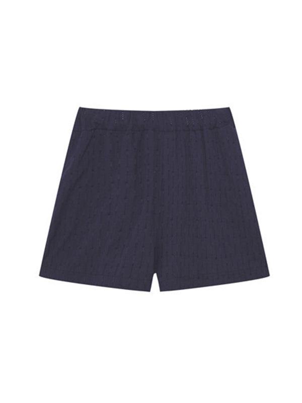 Ensemble deux pièces boutonné à ourlet plongeant, à manches longues, en jacquard, à col revers, couleur unie – chemise + haut + short