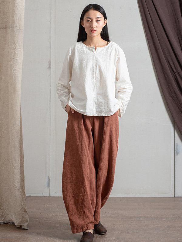 Pantalon simple taille haute, à jambes larges, couleur unie