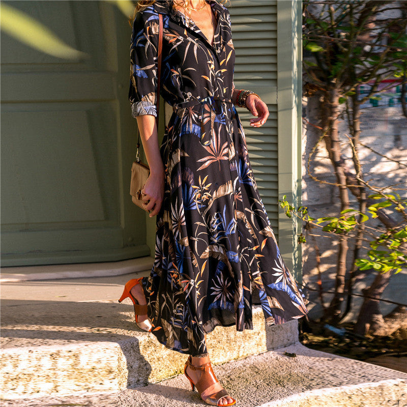 Camila - Robe midi à fleurs avec fermeture à boutons