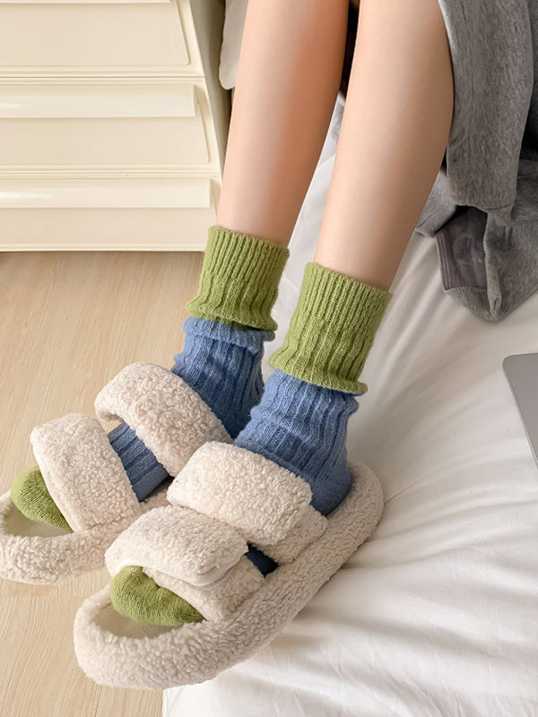 Chaussettes plissées à taille élastique, couleur contrastée