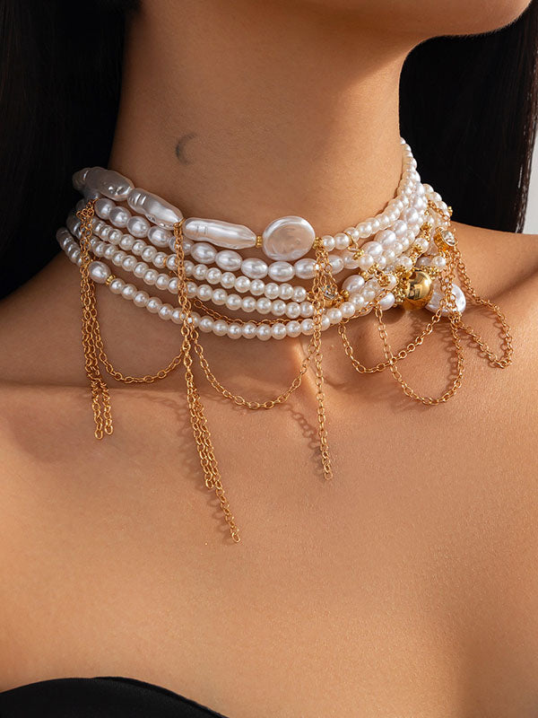 Collier géométrique superposé à pompons