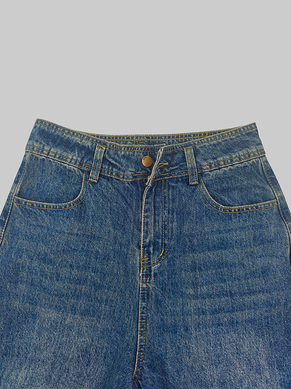 Jean taille haute, à jambes droites, en dégradé, à empiècements