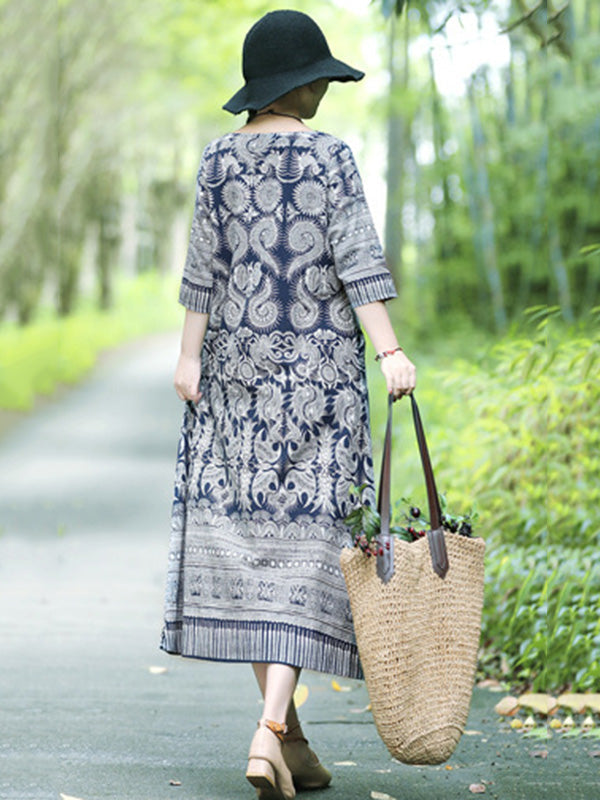 Robes mi-longues imprimées en mélange de coton vintage