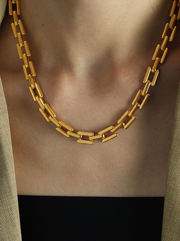 Parure bracelet et collier géométrique à chaîne