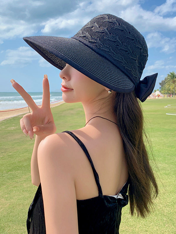 Chapeau anti-UV à larges bords ajourés et nœud