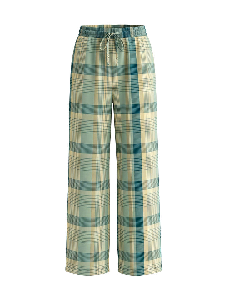 Pantalon ample à poches, à carreaux, à jambes larges, couleur contrastée