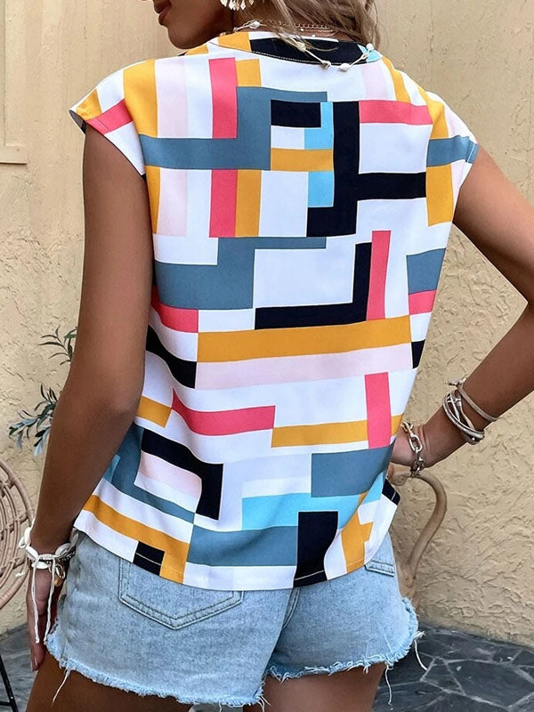 T-shirt ample imprimé sans manches, à col en V