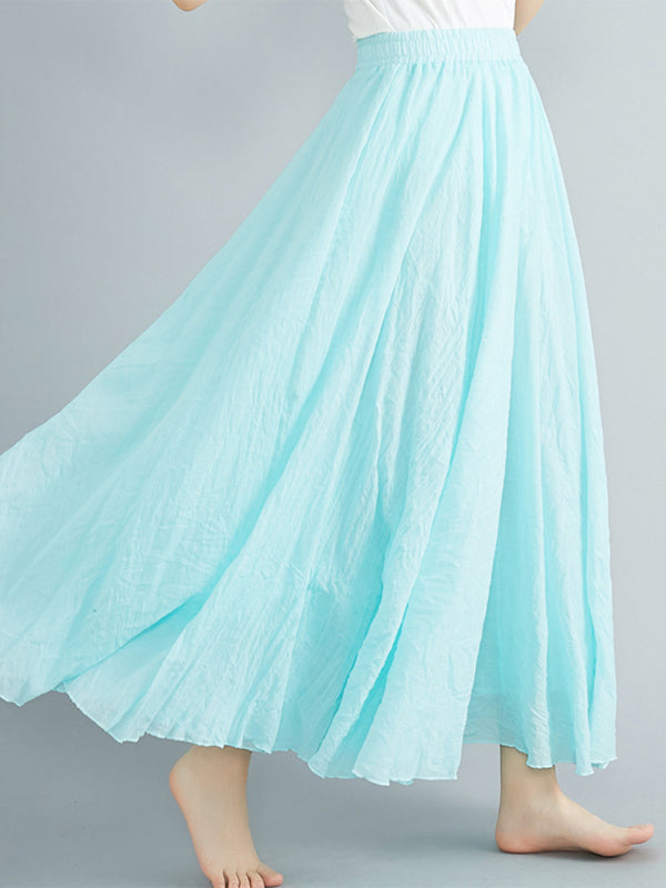 Jupe ample plissée coupe trapèze, à taille élastique, couleur unie