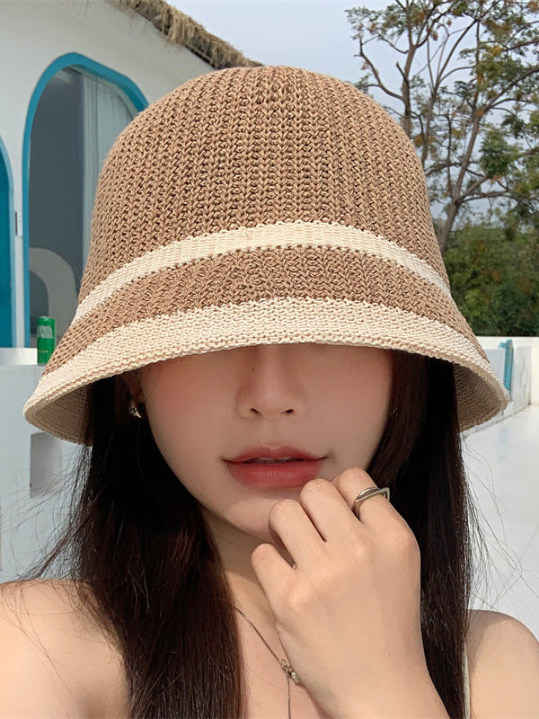 Chapeau bob tressé anti-UV, couleur contrastée