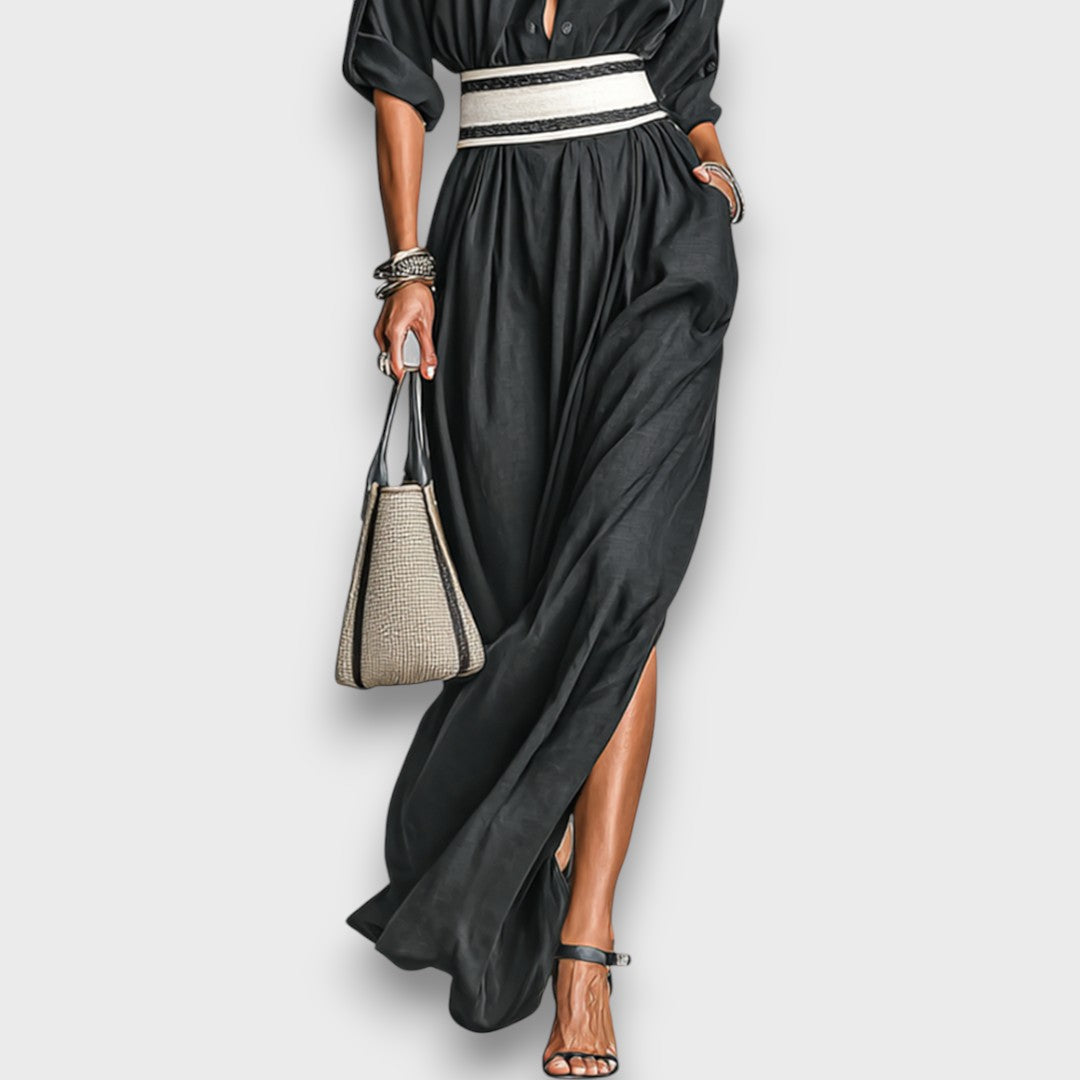 Isalda – Robe maxi en Cupro avec ceinture à nouer