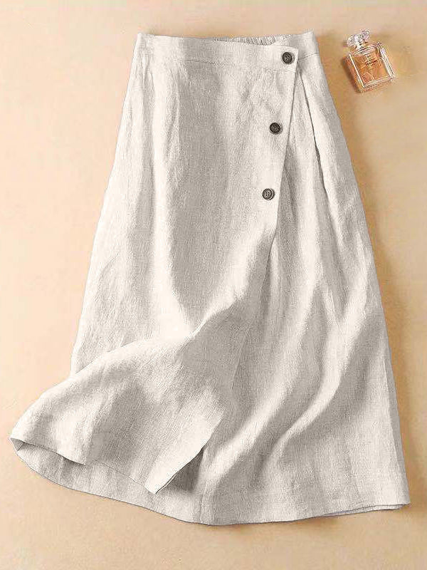 Jupe simple décontractée ample à taille élastique, en coton et ramie