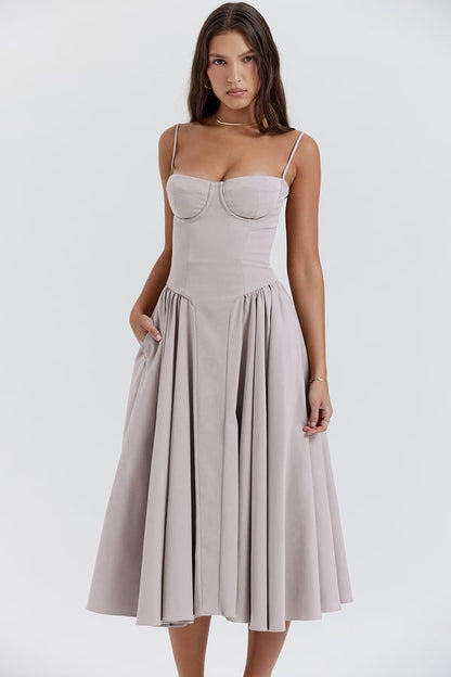 Nina - Robe midi sans manches en corset