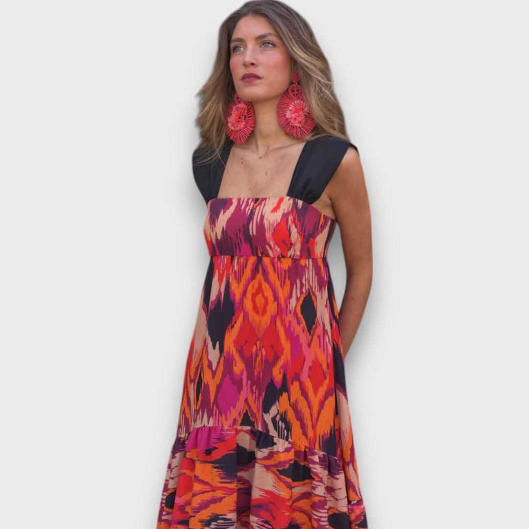 Naiara – Robe maxi avec imprimé ethnique et bretelles statement