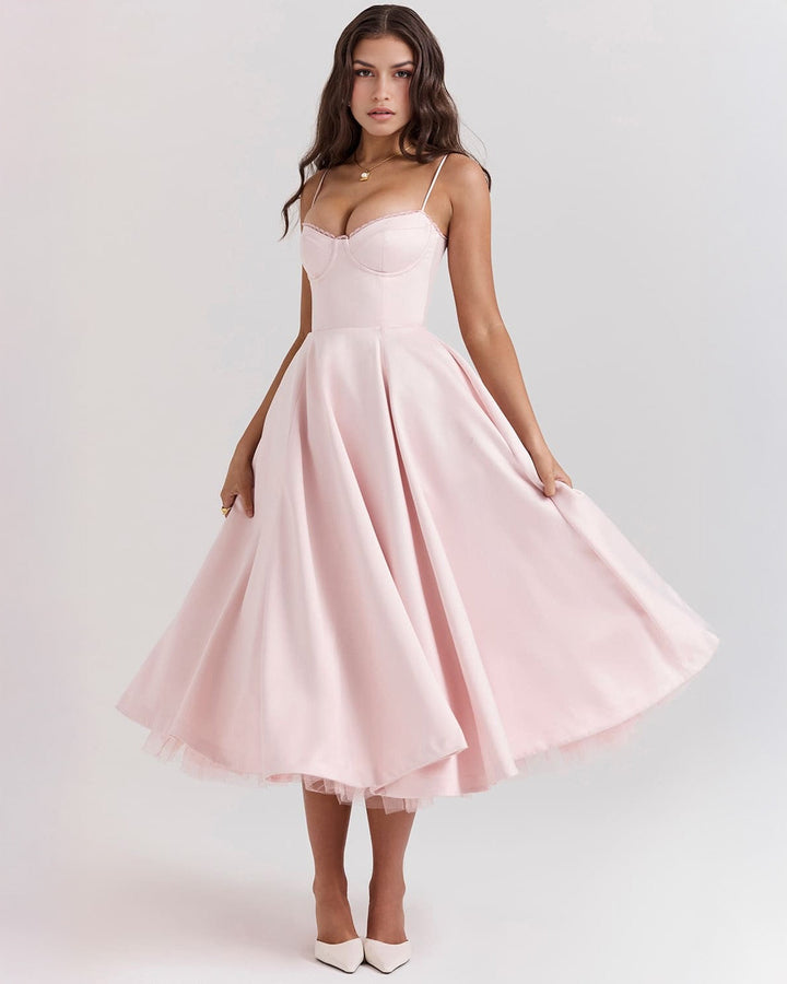 Paula | Robe Midi en Satin Duchesse avec Corsage