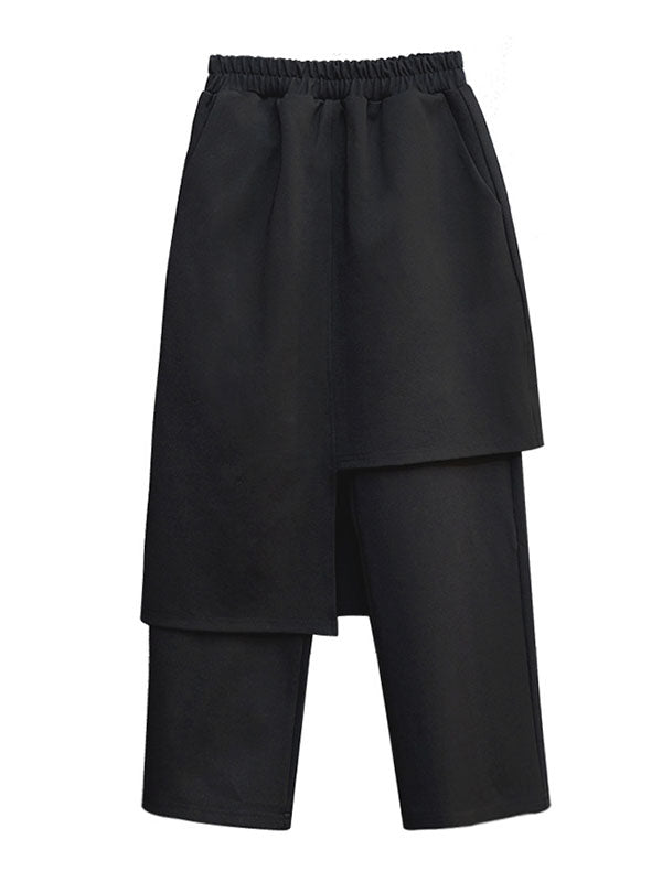 Pantalon décontracté à coupe irrégulière, effet deux pièces, couleur unie
