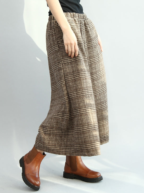 Pantalon Vintage ample à jambes larges et à carreaux, taille élastique