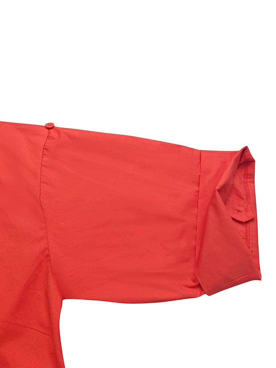 Robe chemise plissée coupe trapèze, taille haute, à col en V, couleur unie