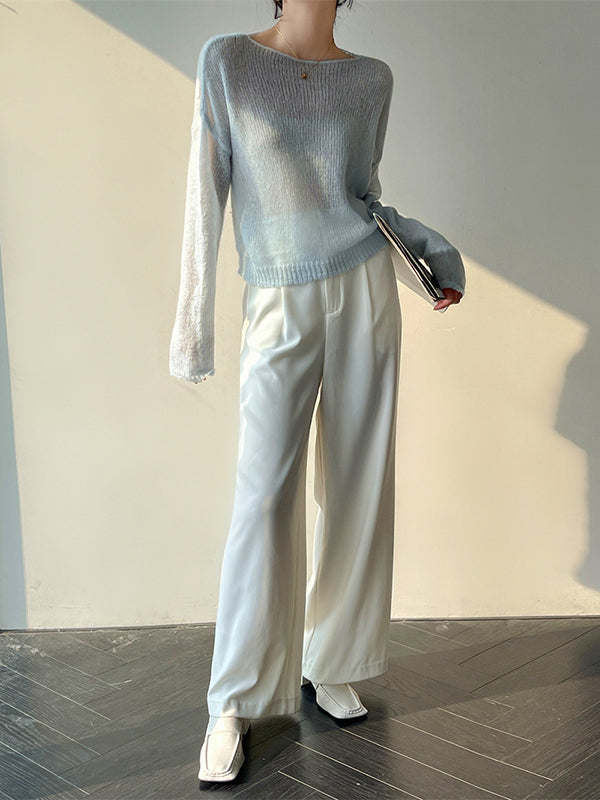 Pull fin tricoté en Mohair doux, manches longues, couleur unie, hauts fins