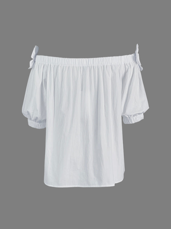 Blouse ample à épaules dénudées ornée de fleurs en 3D, couleur unie