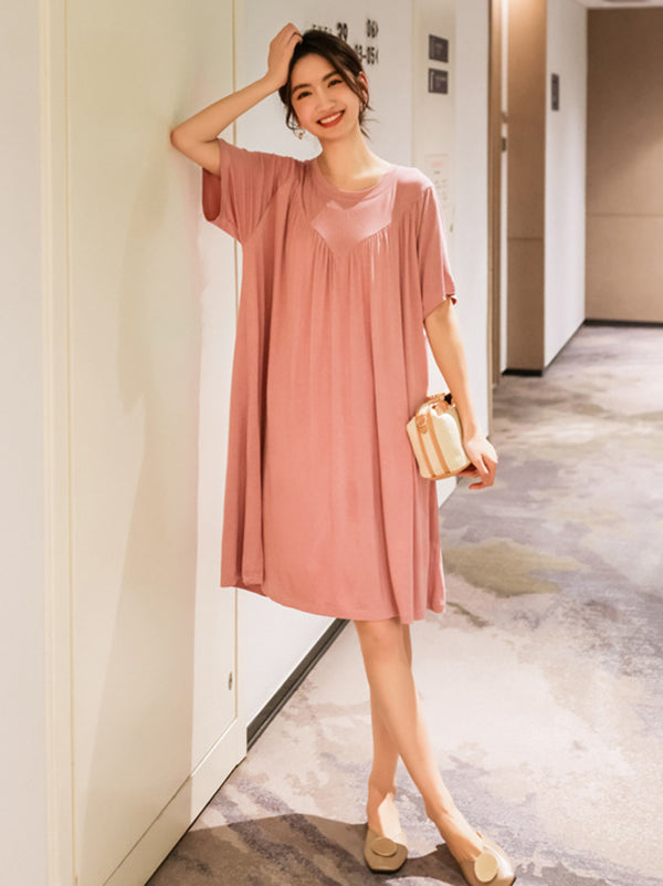 Robe pyjama ample en modal plissée de couleur unie