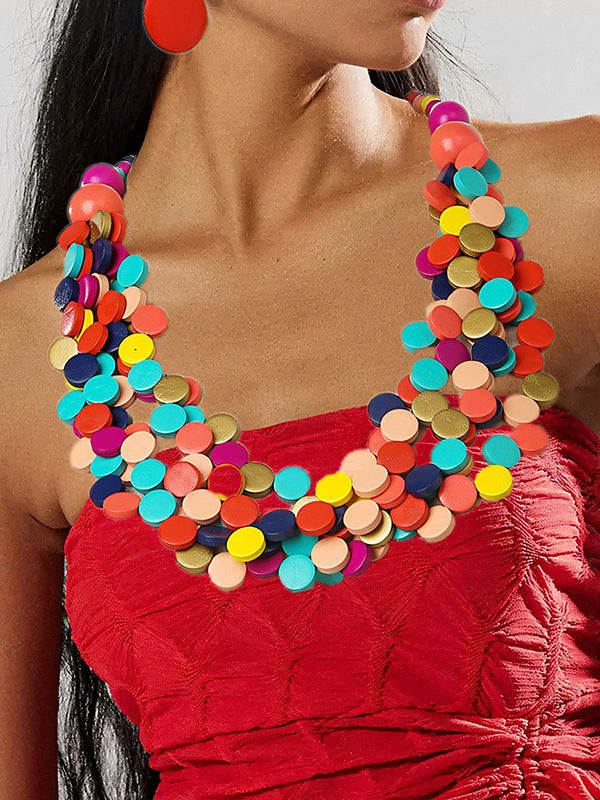 Collier de perles de bois multicouches à charme rustique & Ensemble de boucles d'oreilles
