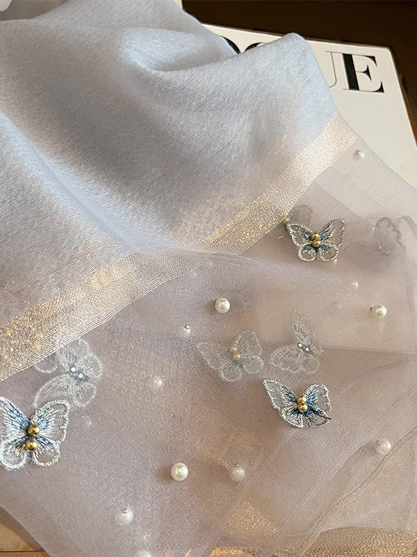 Écharpe garde au chaud en perles appliquées en forme de papillon