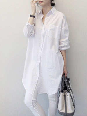 Bureau Manches Longues Couleur Unie Revers Blouses Robe Chemise
