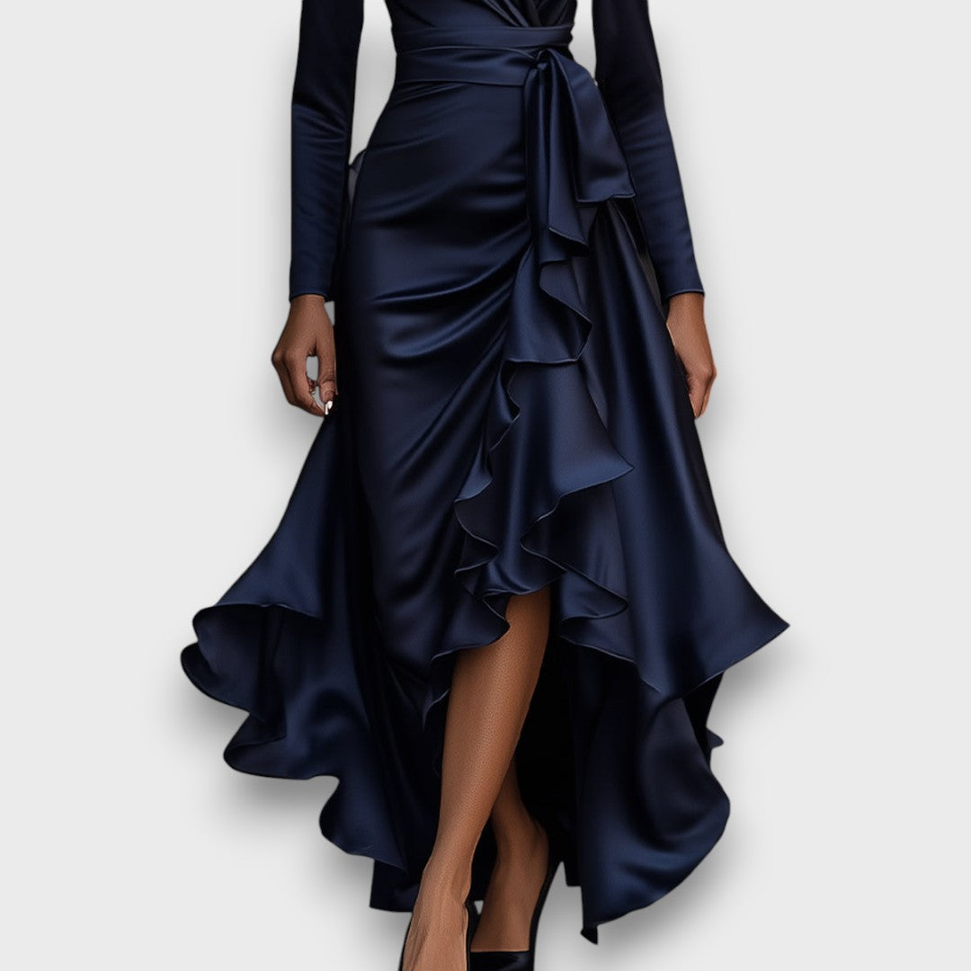 Marcelline – Robe maxi drapée avec volants
