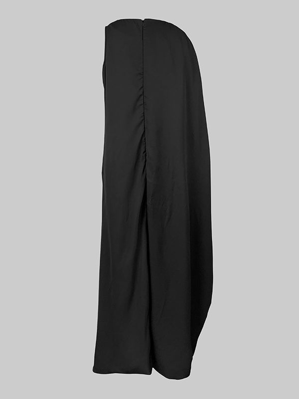 Robe longue asymétrique à coupe irrégulière, à col rond, couleur contrastée