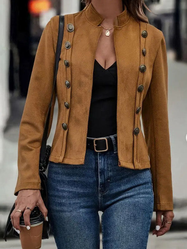 Veste ample boutonnée à manches longues, à empiècements, à col montant