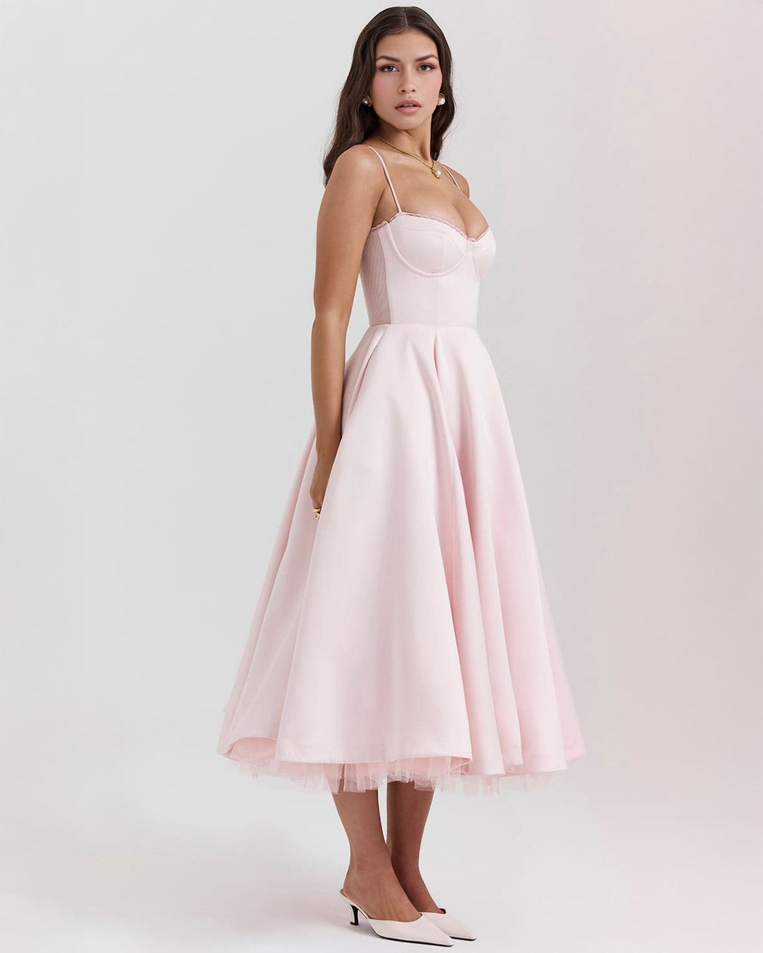 Paula | Robe Midi en Satin Duchesse avec Corsage