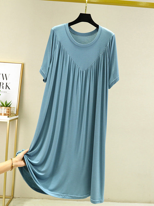 Robe pyjama ample en modal plissée de couleur unie