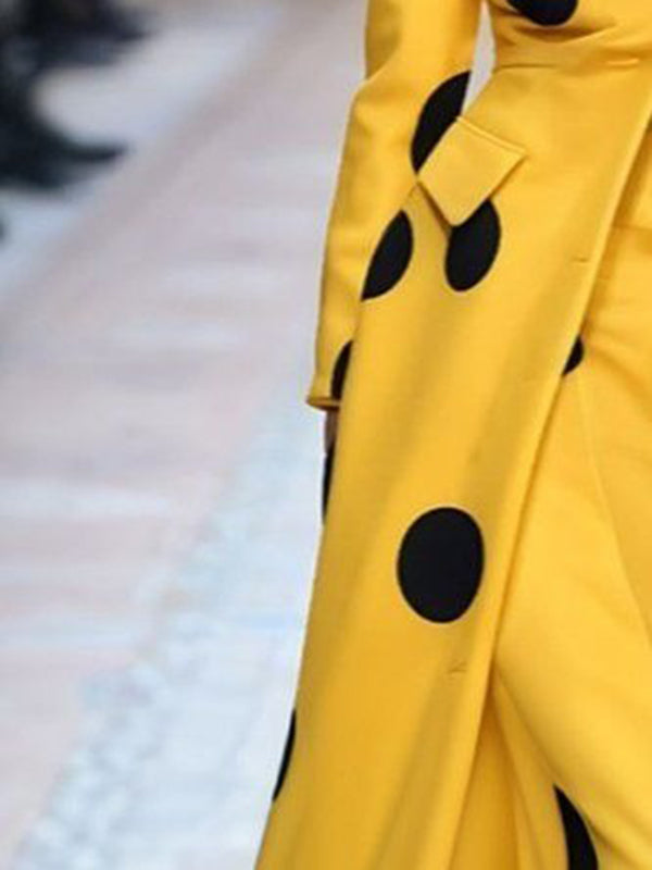 Manteau en laine ample à manches longues, à pois, à empiècements, à col revers
