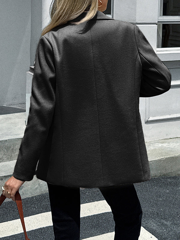 Manches longues Poches boutonnées Couleur unie Col cranté Costume Vêtements d'extérieur